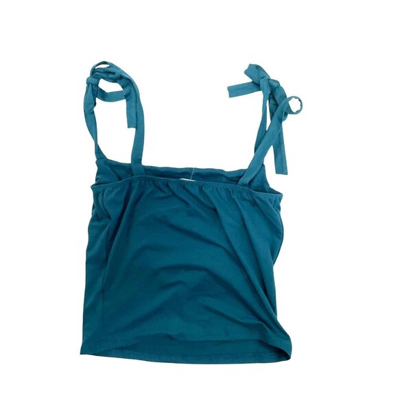 Teal Tie-Shoulder Tank Top By Gaze Size S Polyester/Spandex Square Neck Lightwei - Picture 4 of 4
